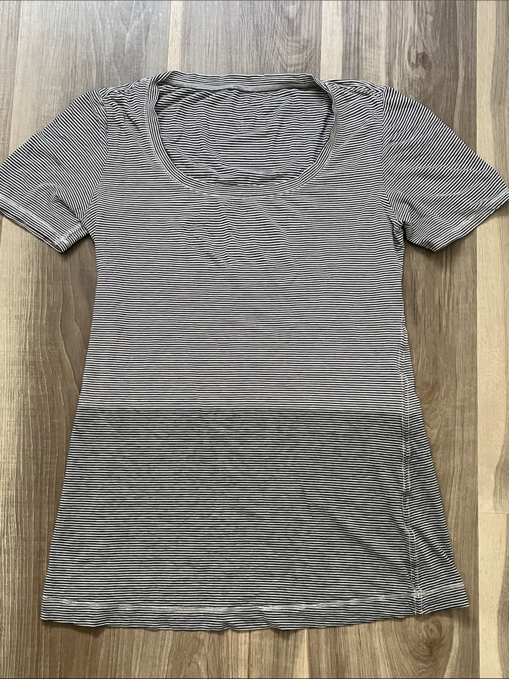 lululemon athletica Black and White Striped Short Sleeve Tee
